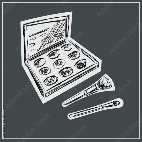 Cosmetic brushes, ball blush, eye shadow, powder, concealer, lipstick, cream, skin serum, nail polish. Perfume bottle, eau  de toilette, fragrance. Beauty shop, beauty box. set of decorative cosmetics