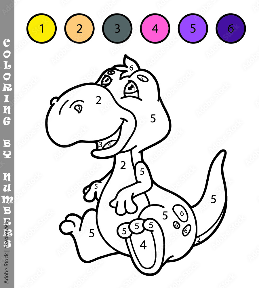 Obraz premium Vector illustration coloring by numbers game with cartoon dino for kids