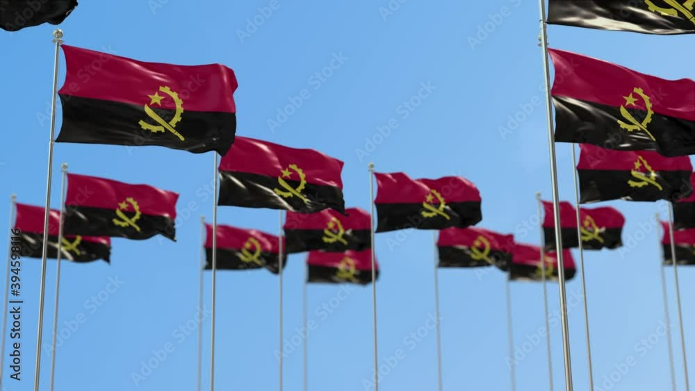 Angola Row Of National flags Walk Throw Animation Angola Row Of National flags Walk Throw Animation