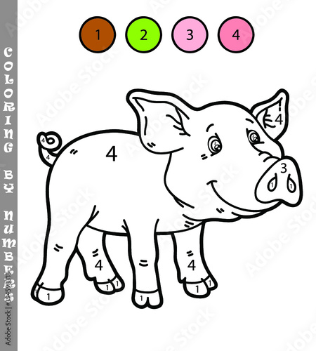 Vector illustration coloring by numbers game of cartoon pig for kids