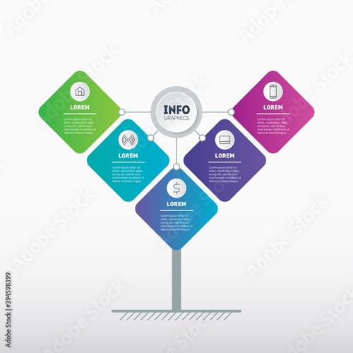Brochure design template. Template of tree or  info chart. Diagram, infographic of technology or education process with five steps. Business presentation concept with 5 options.