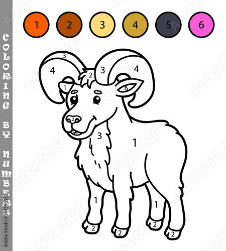 Vector illustration coloring by numbers game with cartoon  urial for kids