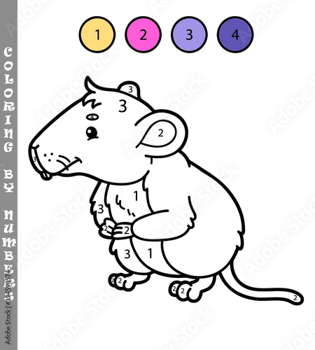 Vector illustration coloring by numbers game with cartoon  vole for kids