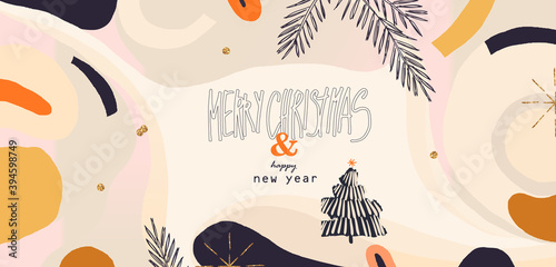 Abstract winter  2021 holidays greeting background. Contemporary modern hand drawn vector illustration. 