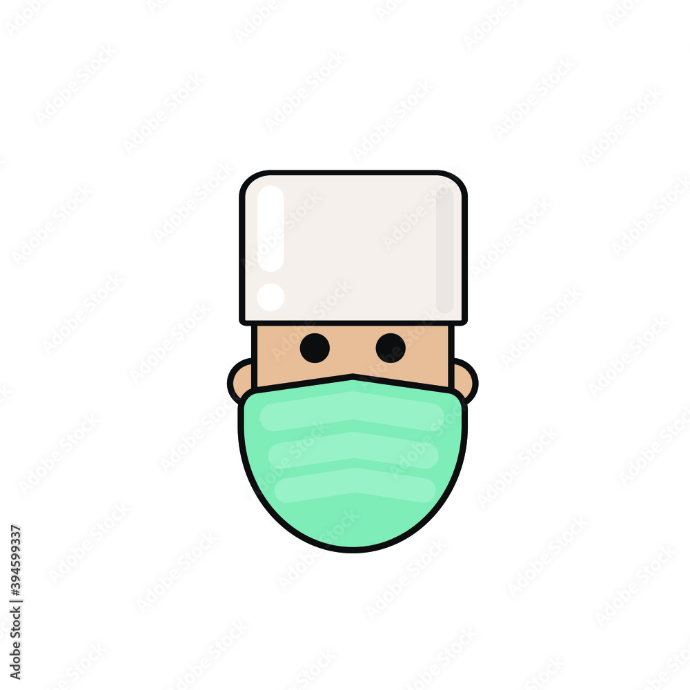 Icon of a masked doctor, virus epidemic. Vector illustration on a white background. Medical worker