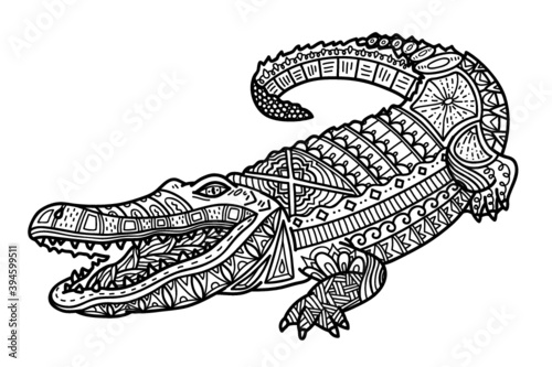 Vector illustration of cute ornate zentangle crocodile for children or for adult anti stress coloring book