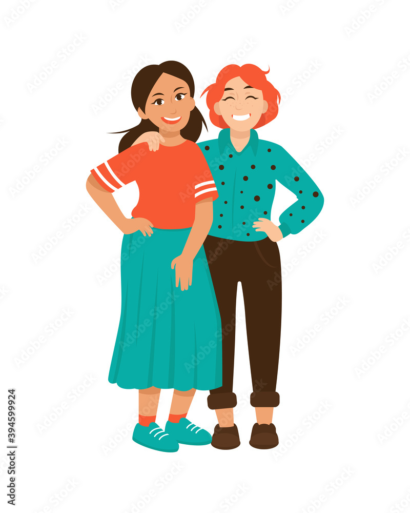 Two women laugh. Best friends in full growth on an isolated background. Two women laugh. Best friends in full growth on an isolated background.