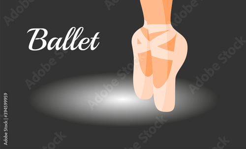 Ballet flat vector illustration. Pointe shoes isolated on dark background.