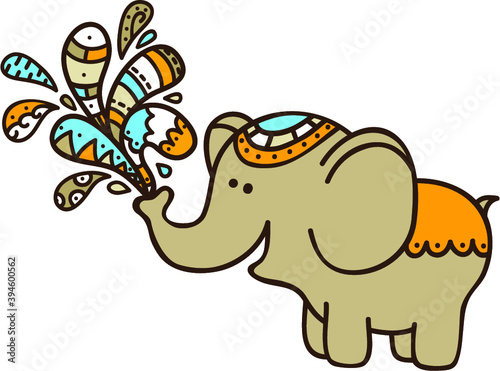 Cute doodle elephant.Vector illustration of adorable cartoon elephant