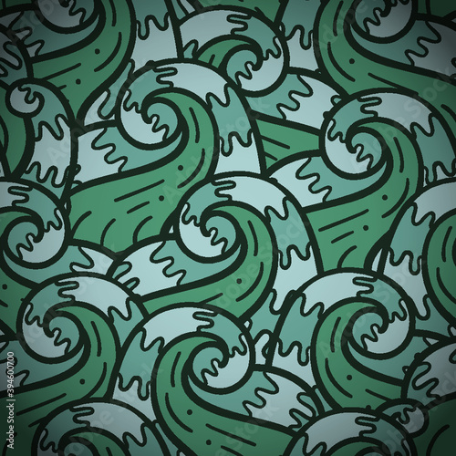 Seamless vector doodle pattern with detailed waves