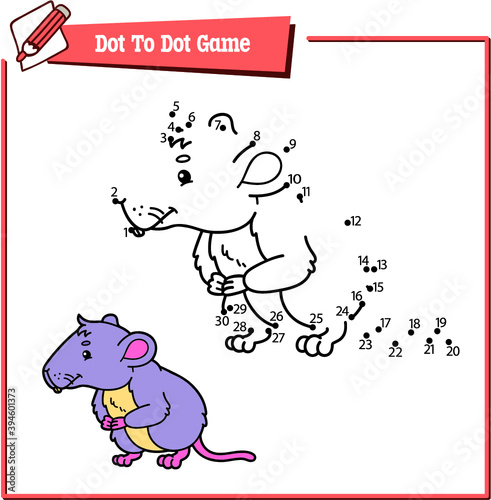  Vector illustration educational kids game of dot to dot puzzle with happy cartoon mouse for children