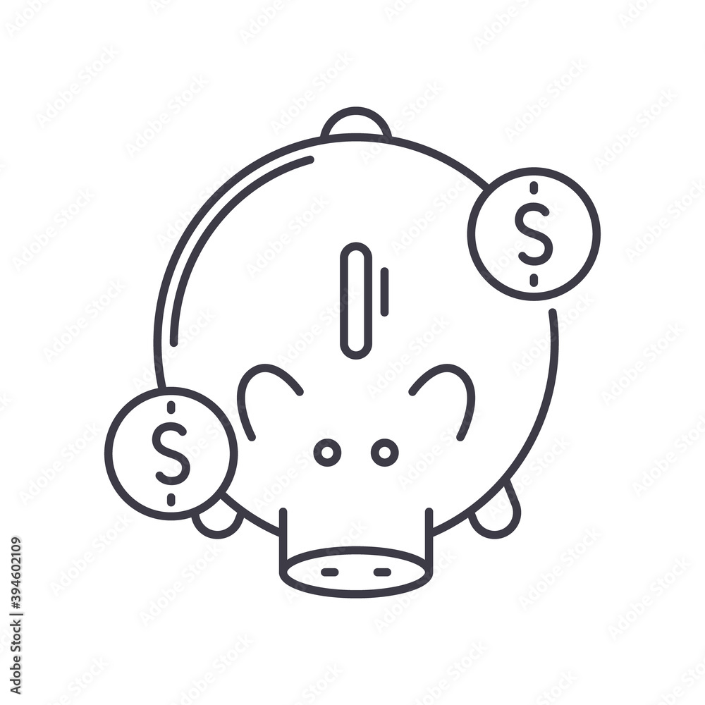 Piggy bank concept icon, linear isolated illustration, thin line vector, web design sign, outline concept symbol with editable stroke on white background. Piggy bank concept icon, linear isolated illustration, thin line vector, web design sign, outline concept symbol with editable stroke on white background.
