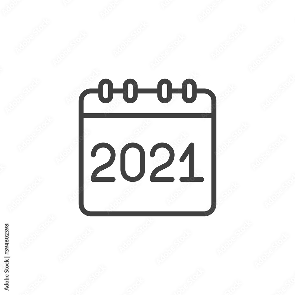 New year calendar line icon. linear style sign for mobile concept and web design. 2021 calendar page outline vector icon. Symbol, logo illustration. Vector graphics New year calendar line icon. linear style sign for mobile concept and web design. 2021 calendar page outline vector icon. Symbol, logo illustration. Vector graphics