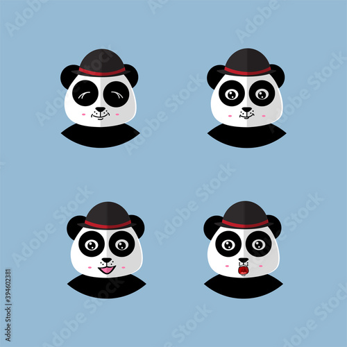 Set Christmas Cute Panda Icon Vector Flat Background