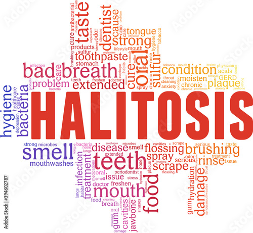 Halitosis vector illustration word cloud isolated on a white background.