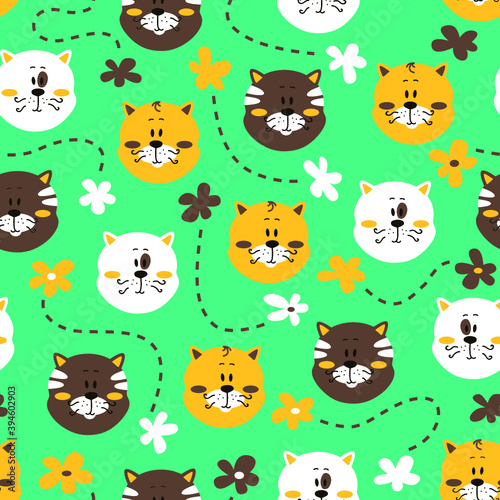 vector colorful seamless pattern with cats and flowers