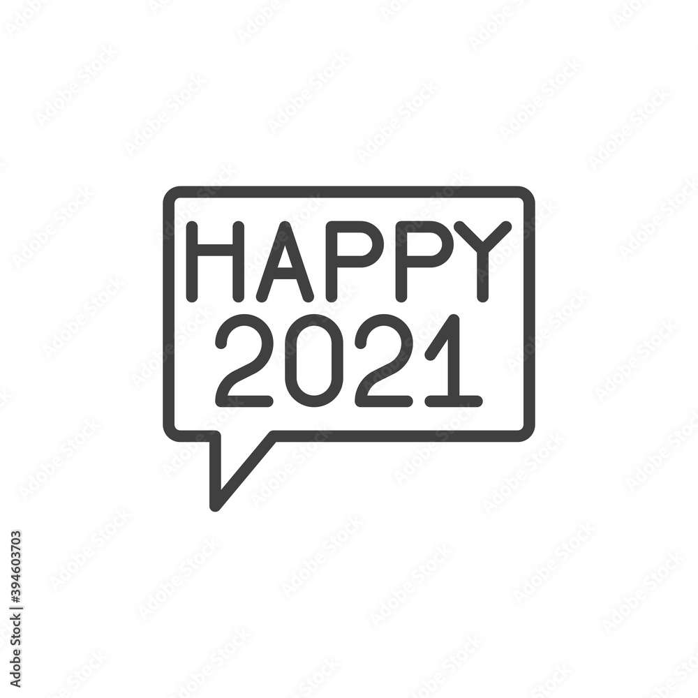 2021 Happy New Year message line icon. linear style sign for mobile concept and web design. Speech bubble with happy 2021 outline vector icon. Symbol, logo illustration. Vector graphics 2021 Happy New Year message line icon. linear style sign for mobile concept and web design. Speech bubble with happy 2021 outline vector icon. Symbol, logo illustration. Vector graphics