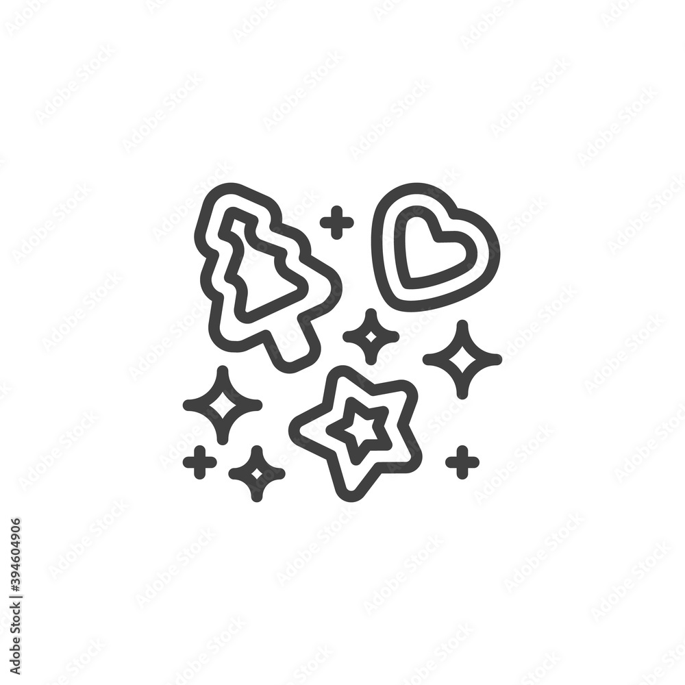 Christmas gingerbread cookie line icon. linear style sign for mobile concept and web design. Xmas tree with star and heart outline vector icon. Symbol, logo illustration. Vector graphics Christmas gingerbread cookie line icon. linear style sign for mobile concept and web design. Xmas tree with star and heart outline vector icon. Symbol, logo illustration. Vector graphics