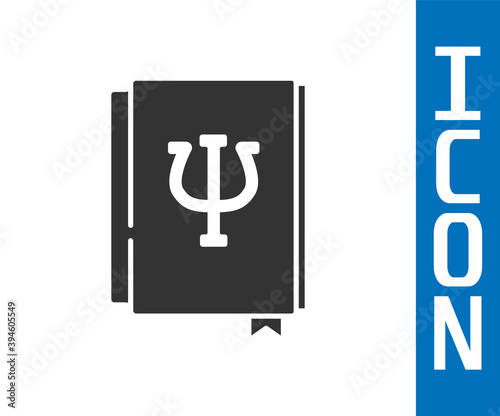 Grey Psychology book icon isolated on white background. Psi symbol. Mental health concept, psychoanalysis analysis and psychotherapy. Vector.