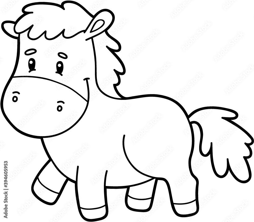 Fototapeta premium Vector illustration of cute cartoon horse character for children, coloring page