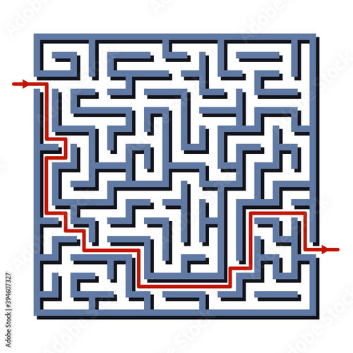 Vector illustration of simple labyrinth with some wrong ways and one exit