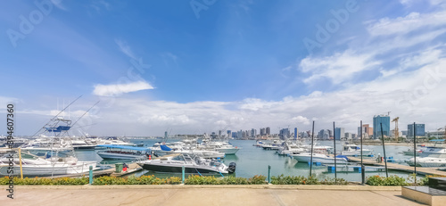 Panoramic view at the marina and downtown Luanda, bay of Luanda, marginal and central buildings, in Angola