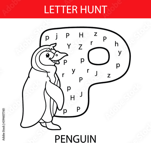 Vector illustration of printable kids alphabet worksheets educational game Letter hunt  for preschool children practice with cartoon character