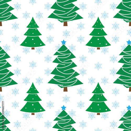 Winter seamless pattern with christmas tree and snowflakes background vector illustration