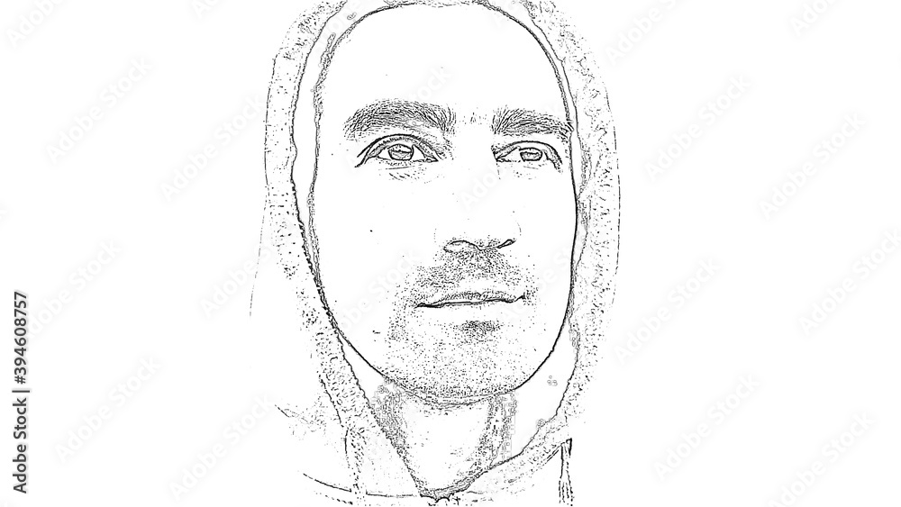 loneliness concept, man face close up standing alone confused and lost against world, outdoors in park, fight life, cartoon