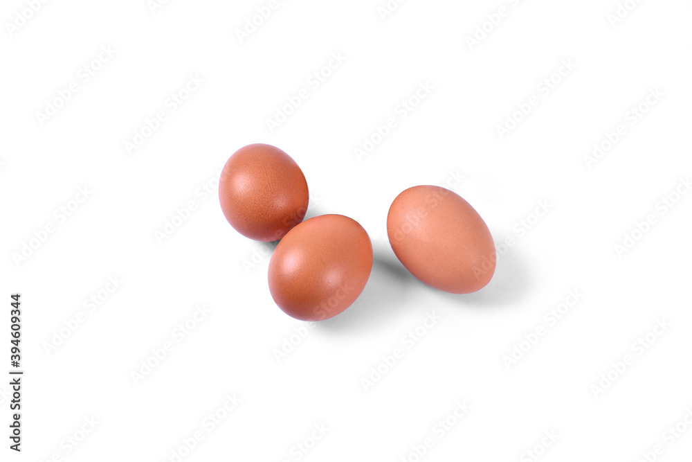 Three boiled chicken eggs on white background Three boiled chicken eggs on white background