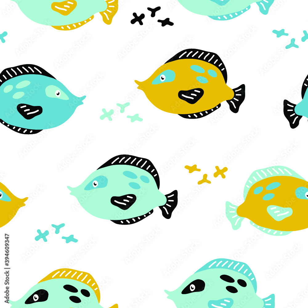 Fototapeta premium vector seamless background pattern with funny baby fishes for fabric, textile