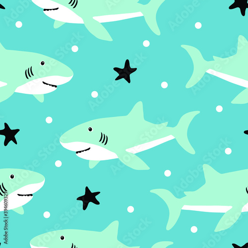 vector seamless background pattern with funny baby sharks for fabric  textile