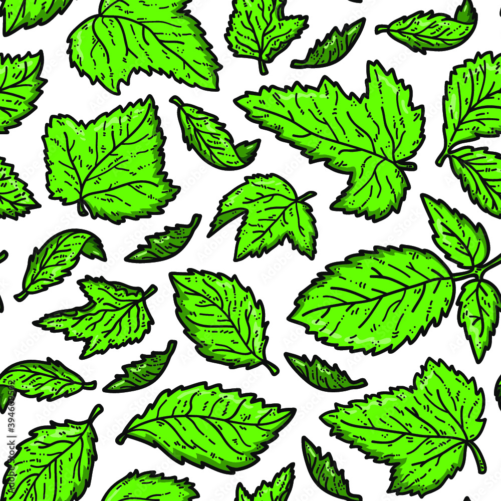Vector doodle seamless pattern with leaves for wallpaper, web page background, surface textures, textile, scrap book, design fabric
