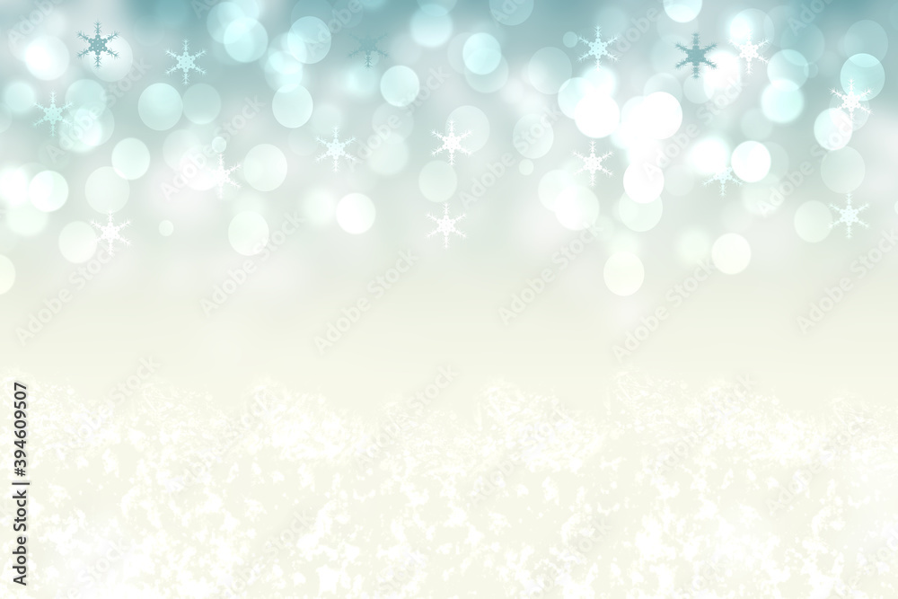 Abstract blurred festive delicate winter christmas or Happy New Year background with shiny blue yellow and white bokeh lighted stars. Space for your design. Card concept.