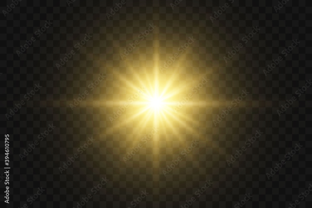 Bright beautiful star.Vector illustration of a light effect on a transparent background.