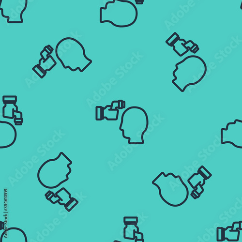 Black line Digital contactless thermometer with infrared light for medical examination icon isolated seamless pattern on green background. Checking body temperature. Vector.