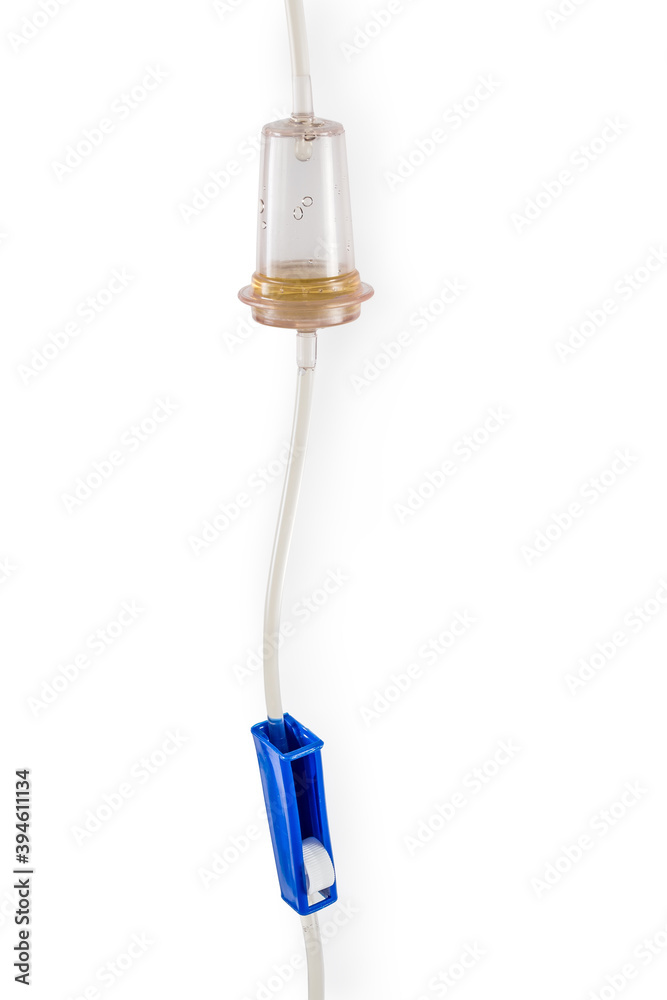 Drip chamber and roller clamp of intravenous drip infusion system Stock