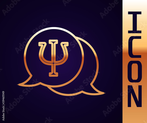 Gold line Psychology icon isolated on black background. Psi symbol. Mental health concept, psychoanalysis analysis and psychotherapy. Vector.