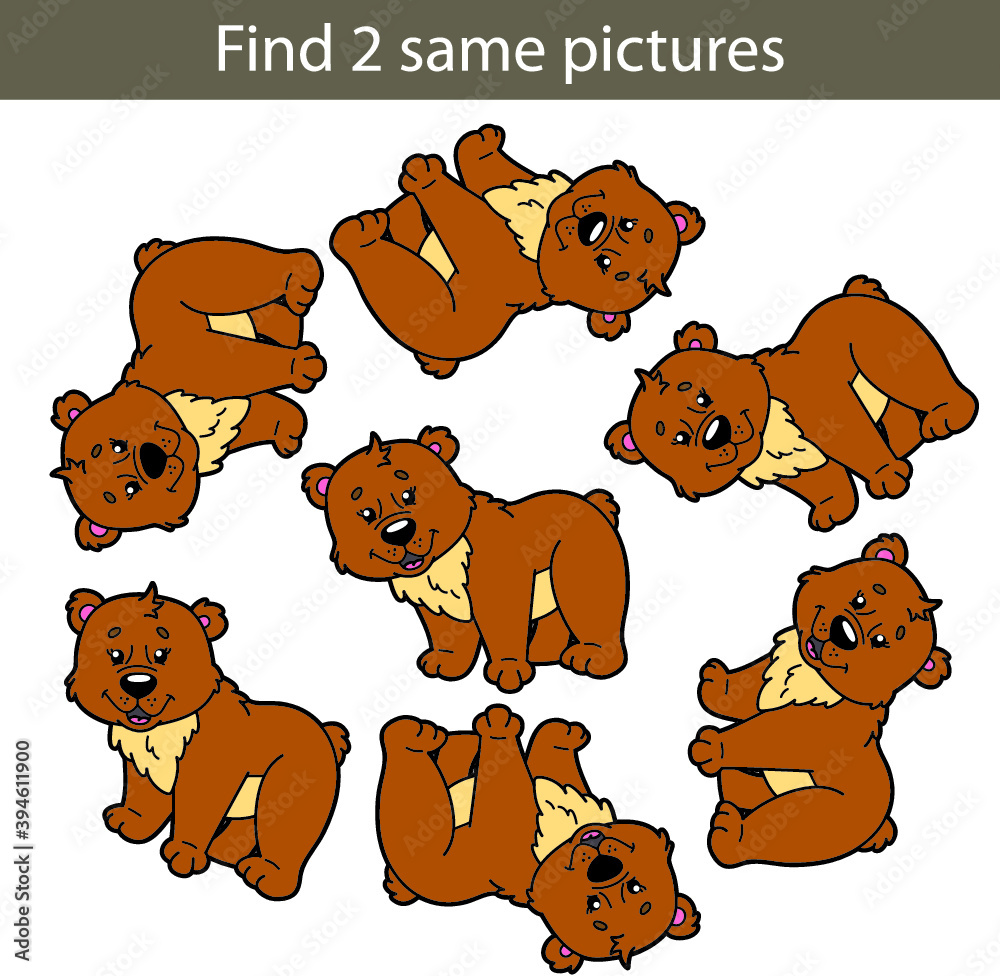 Fototapeta premium Vector illustration of kids puzzle educational game Find same pictures for preschool children