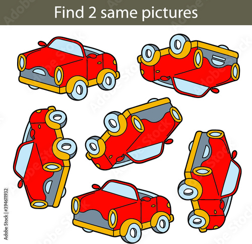 Vector illustration of kids puzzle educational game Find same pictures for preschool children