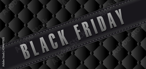 Affiche ou bannière noire pour les soldes du Black Friday avec un fond au motif de tissus capitonné.