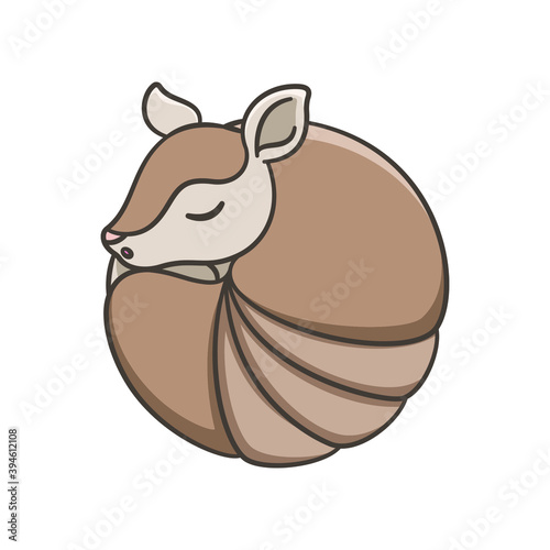 Armadillo sleeping and rolled up into a ball cartoon vector illustration simple version. Cute animal character design for kids.