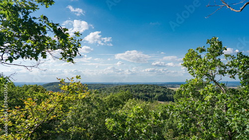 Fototapeta Naklejka Na Ścianę i Meble -  View from the top of the rock wall of the Stenzelberg over the wooded area far to Cologne.