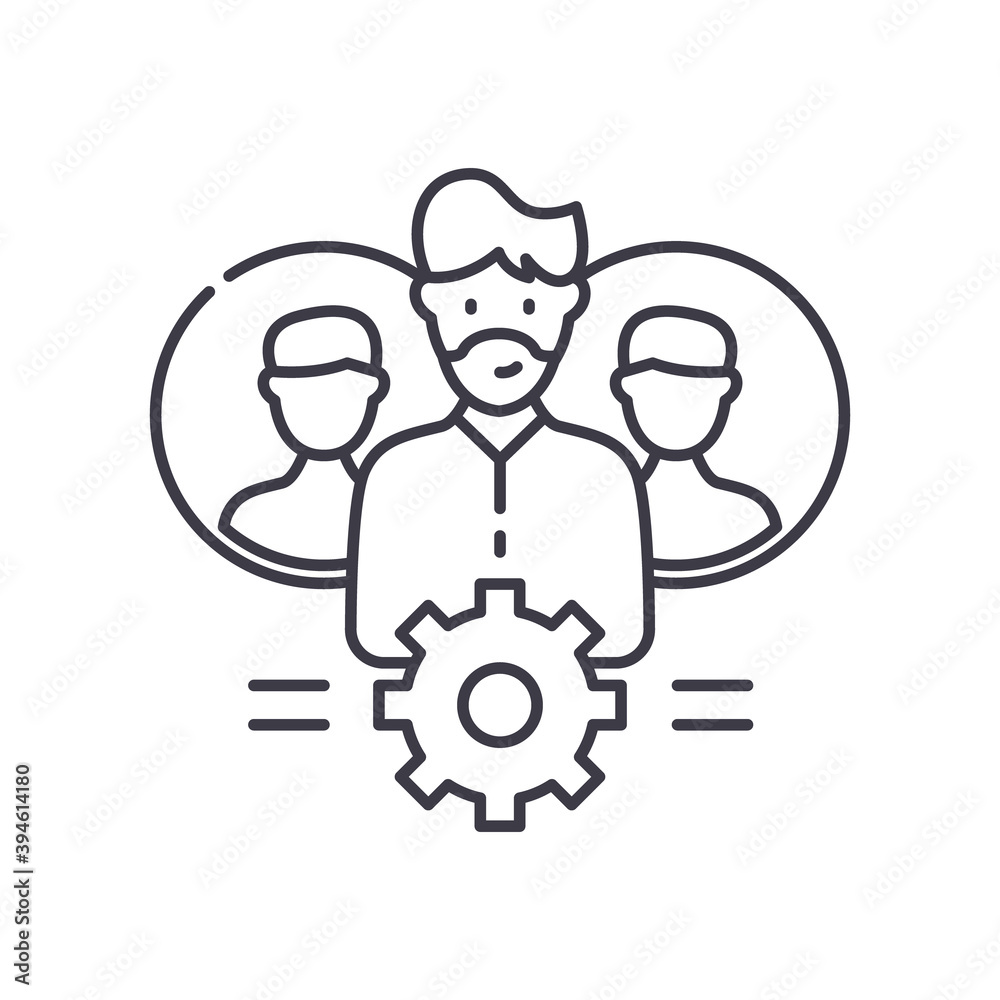 People management icon, linear isolated illustration, thin line vector, web design sign, outline concept symbol with editable stroke on white background. People management icon, linear isolated illustration, thin line vector, web design sign, outline concept symbol with editable stroke on white background.