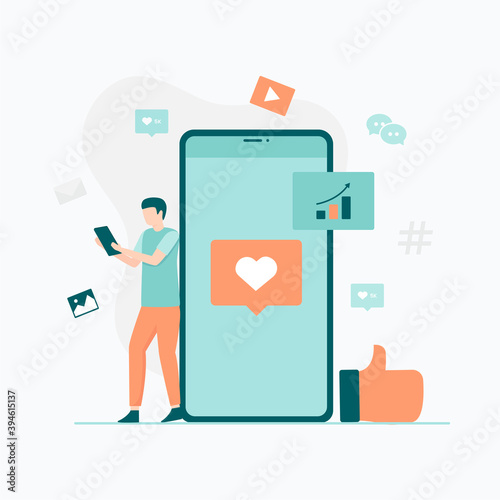 Social media engagement illustration concept. Illustration for websites, landing pages, mobile applications, posters and banners.