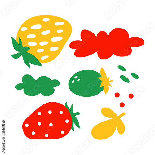 Vector set of abstract plants and strawberries