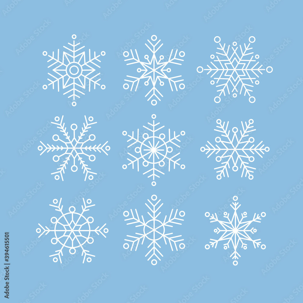 Collection of white snowflakes, vector illustration