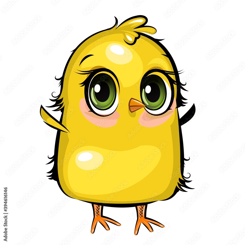 Little chick. The funny chick is trying to take off. Cute and funny chick. The isolated object on a white background. Illustration. Cartoon style. Vector Little chick. The funny chick is trying to take off. Cute and funny chick. The isolated object on a white background. Illustration. Cartoon style. Vector
