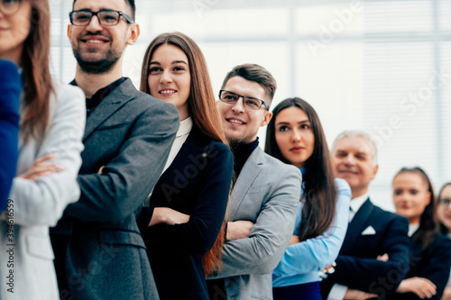 close up. a group of diverse smiling business people standing in a row