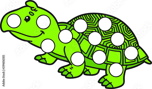 Vector digital educational game with cartoon character for toddlers: plasticine patches or dot marker pages to develop fine motor skills